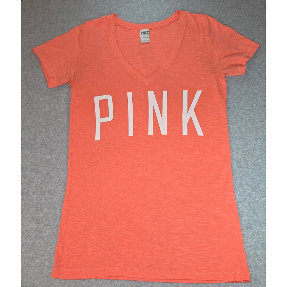 Victoria's Secret PINK V-Neck T-Shirt Top Tee Short Sleeve Coral